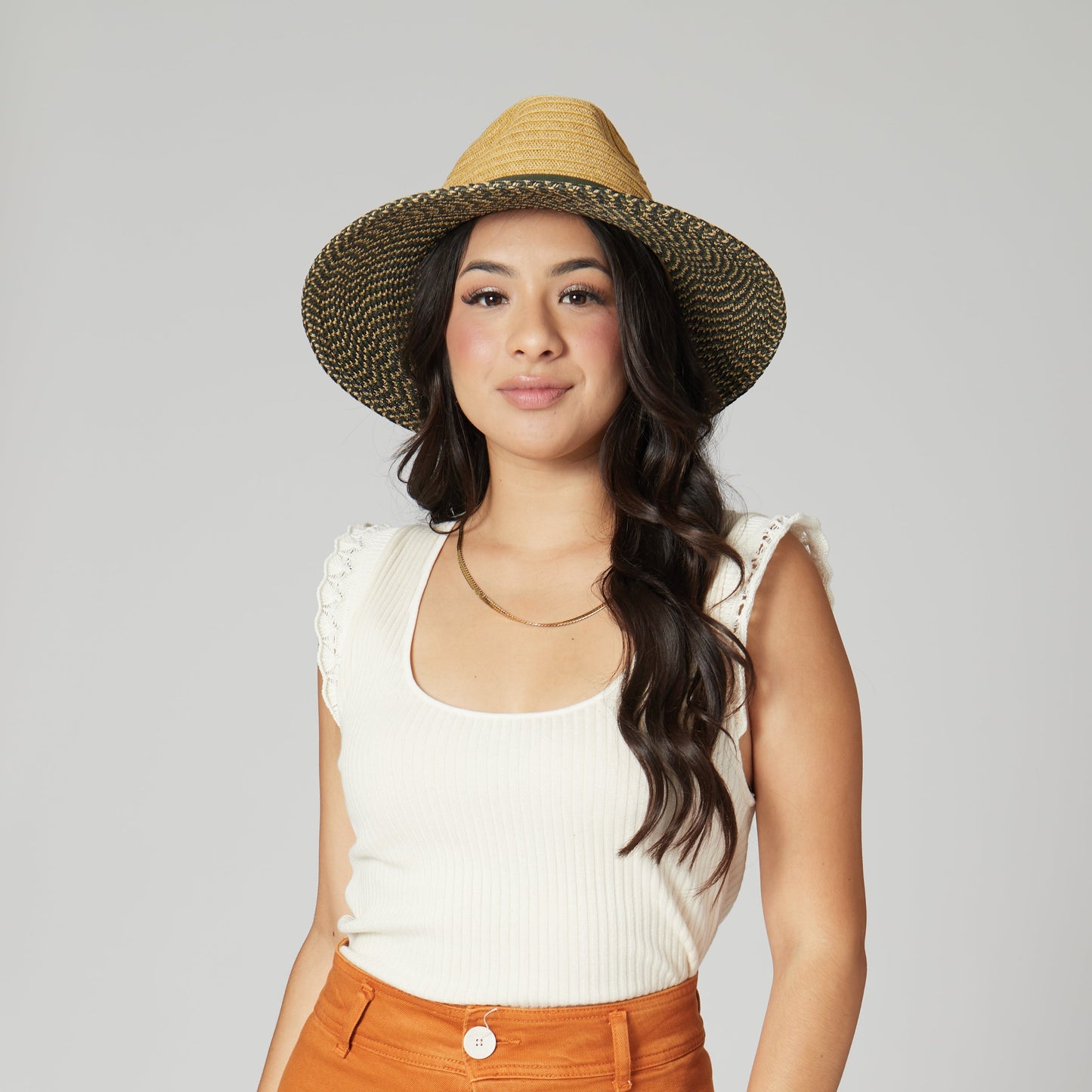 Women's Colorblock Fedora With Band & Faux Leather Bow Band