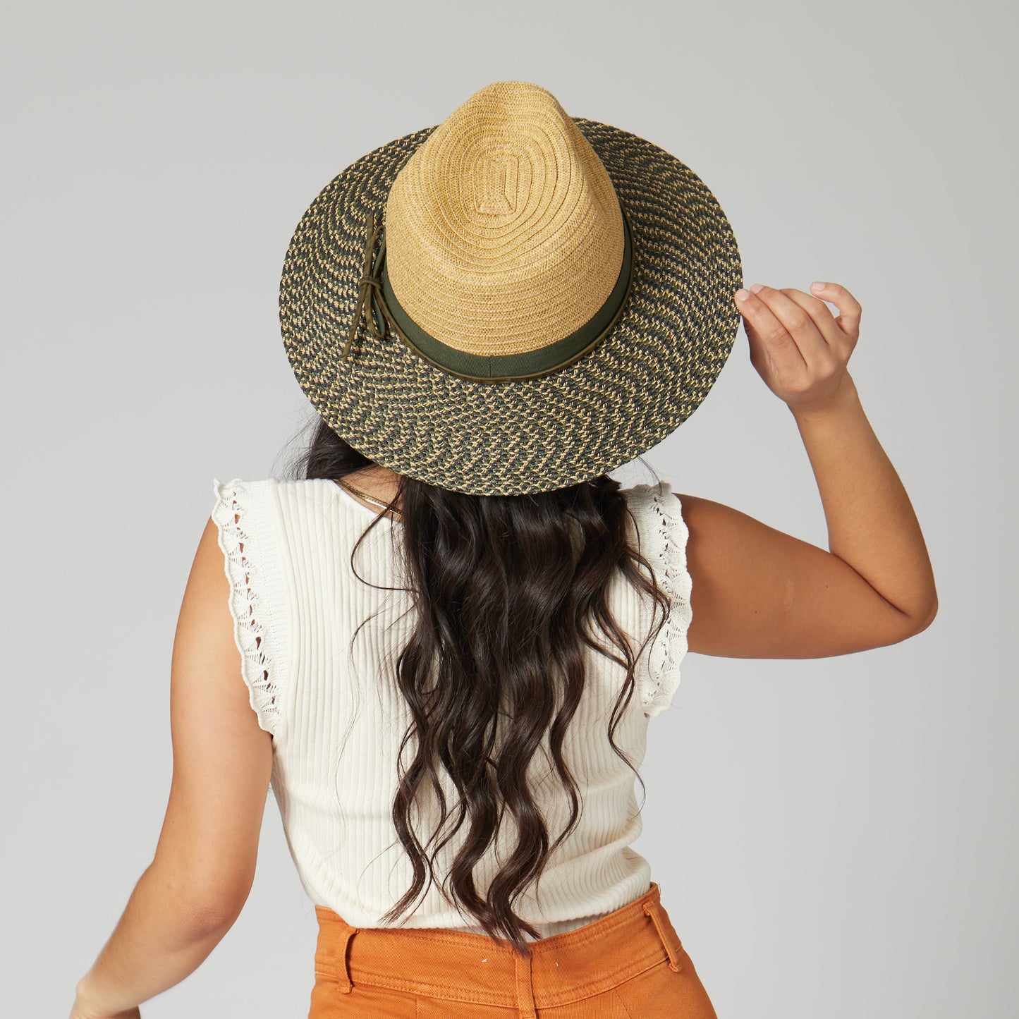 Women's Colorblock Fedora With Band & Faux Leather Bow Band