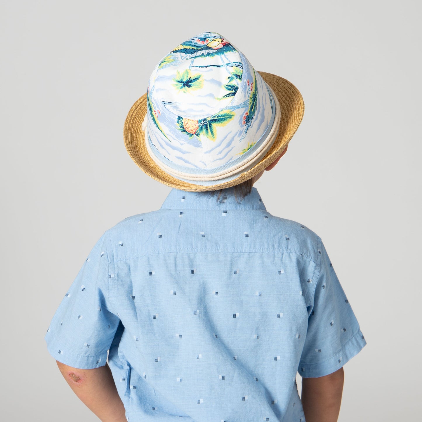 2-4 Yr Kid's Paperbraid Fedora with Tropical Print