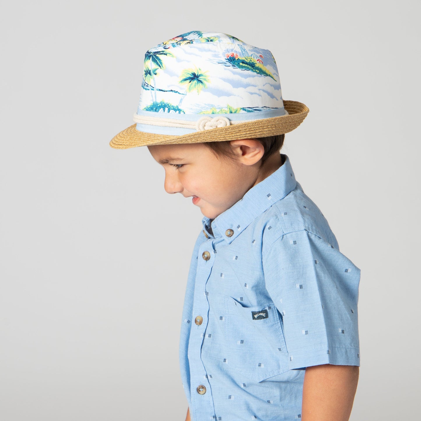 2-4 Yr Kid's Paperbraid Fedora with Tropical Print