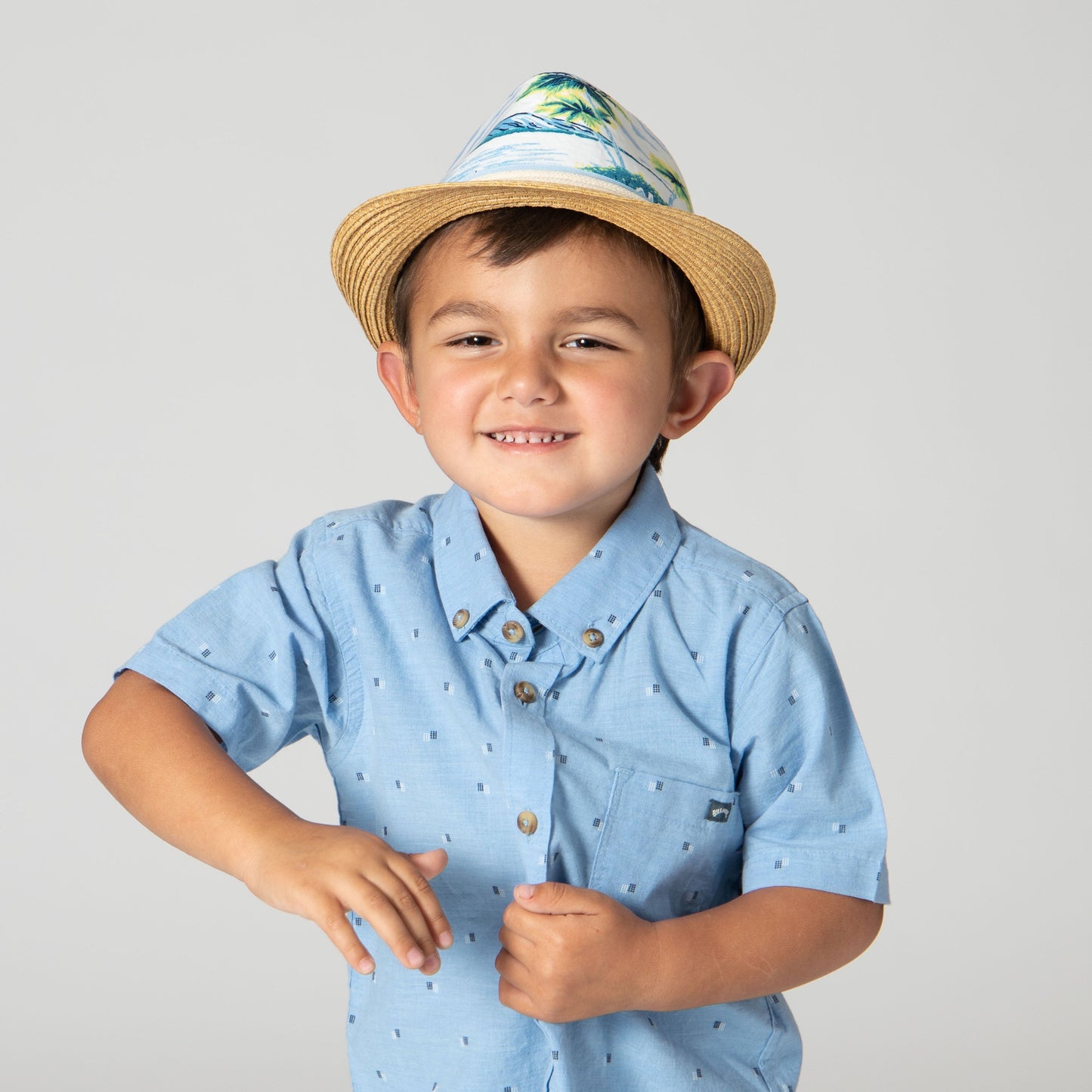 2-4 Yr Kid's Paperbraid Fedora with Tropical Print