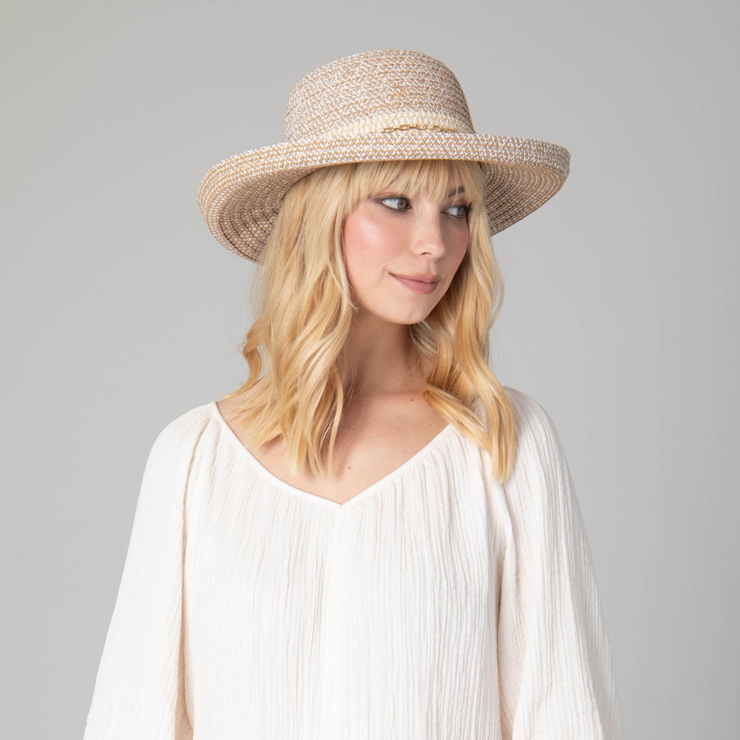 Cora - Women's Ultrabraid Turned Up Kettle Brim with Gold Chain Trim