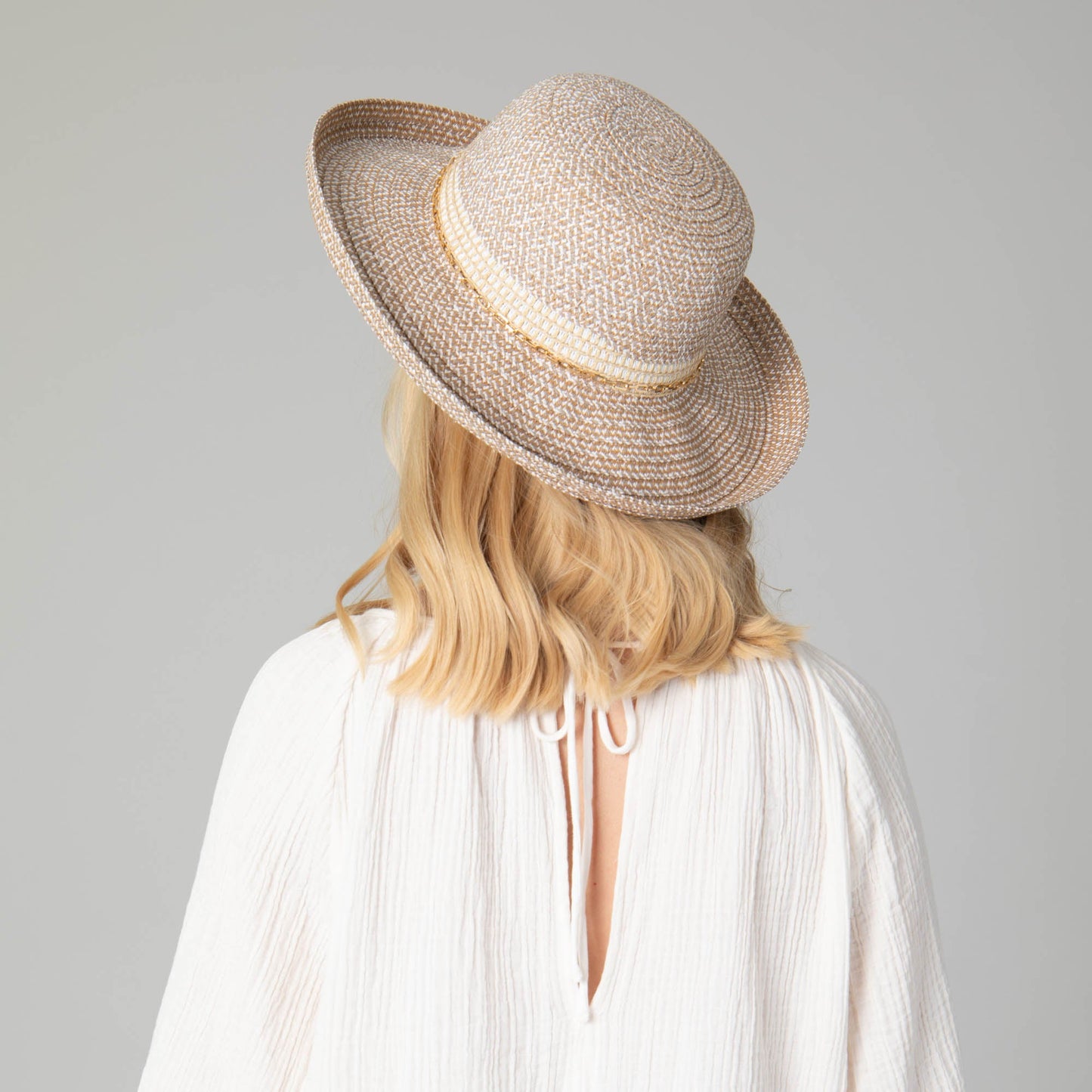 Cora - Women's Ultrabraid Turned Up Kettle Brim with Gold Chain Trim