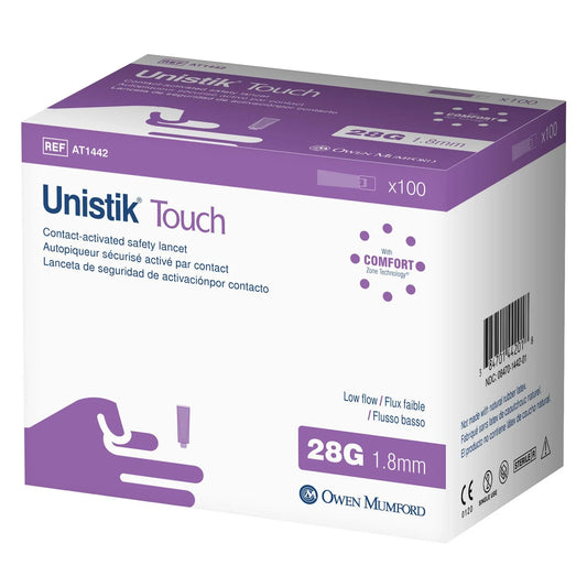Unistik Touch Low Flow Safety Lancets, 28G X 1.8mm, 100 Count