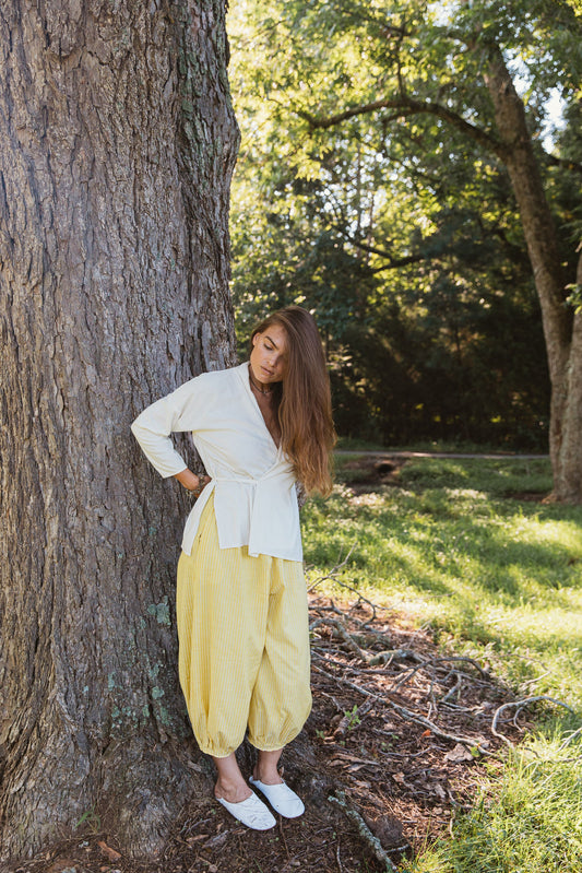 Handwoven Silk & Cotton Stripe Tulip Pant