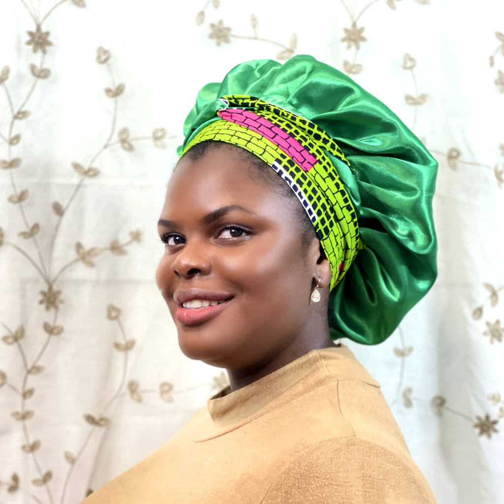 Sharifah Satin Double-layer Bonnet with African Print Tie