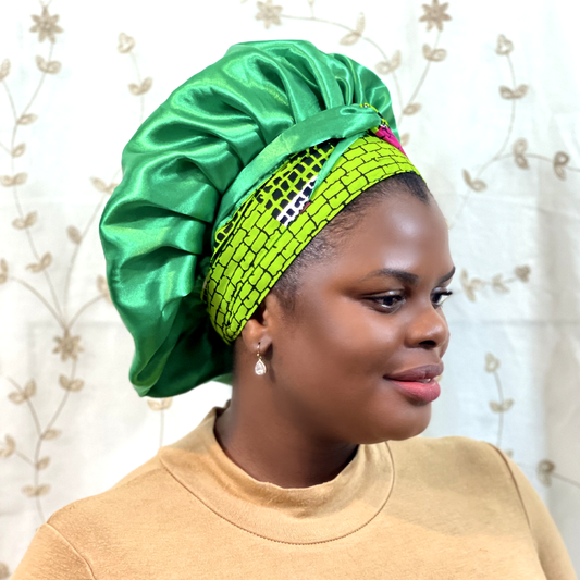 Sharifah Satin Double-layer Bonnet with African Print Tie