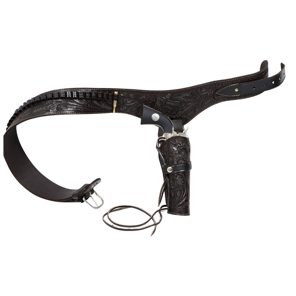 38 / 357 Caliber Revolver Leather Holster Belt - Black - Osadia Concept Store