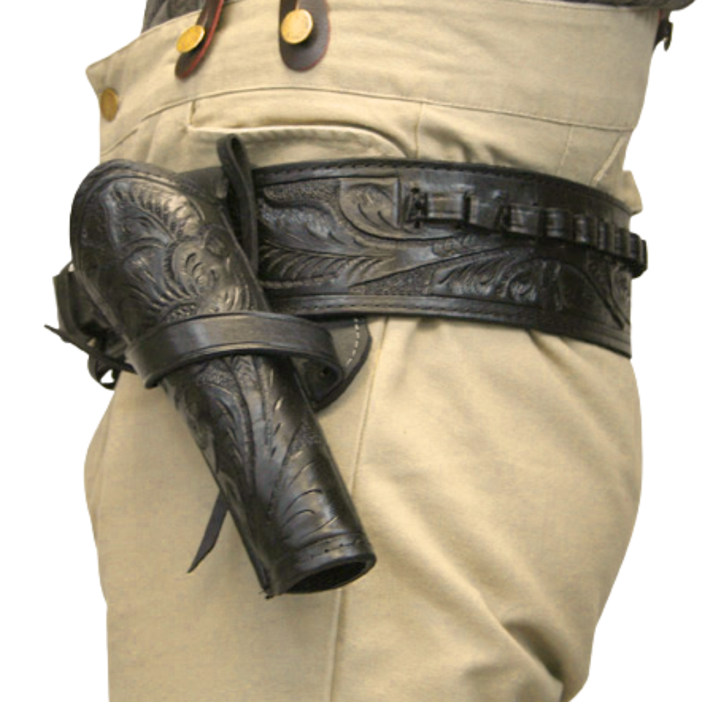 Left Hand Cross Draw Leather Holster - Black Tooled