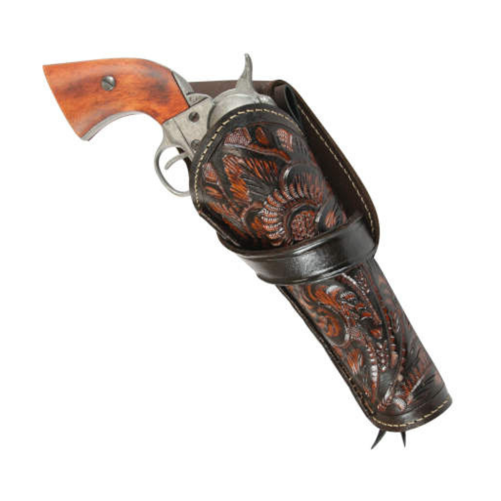 LEFT Cross Draw Tooled Leather Holster - Brown