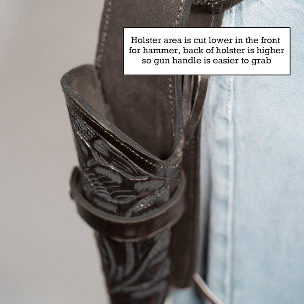 Hip Draw Tooled Leather Holster - Black