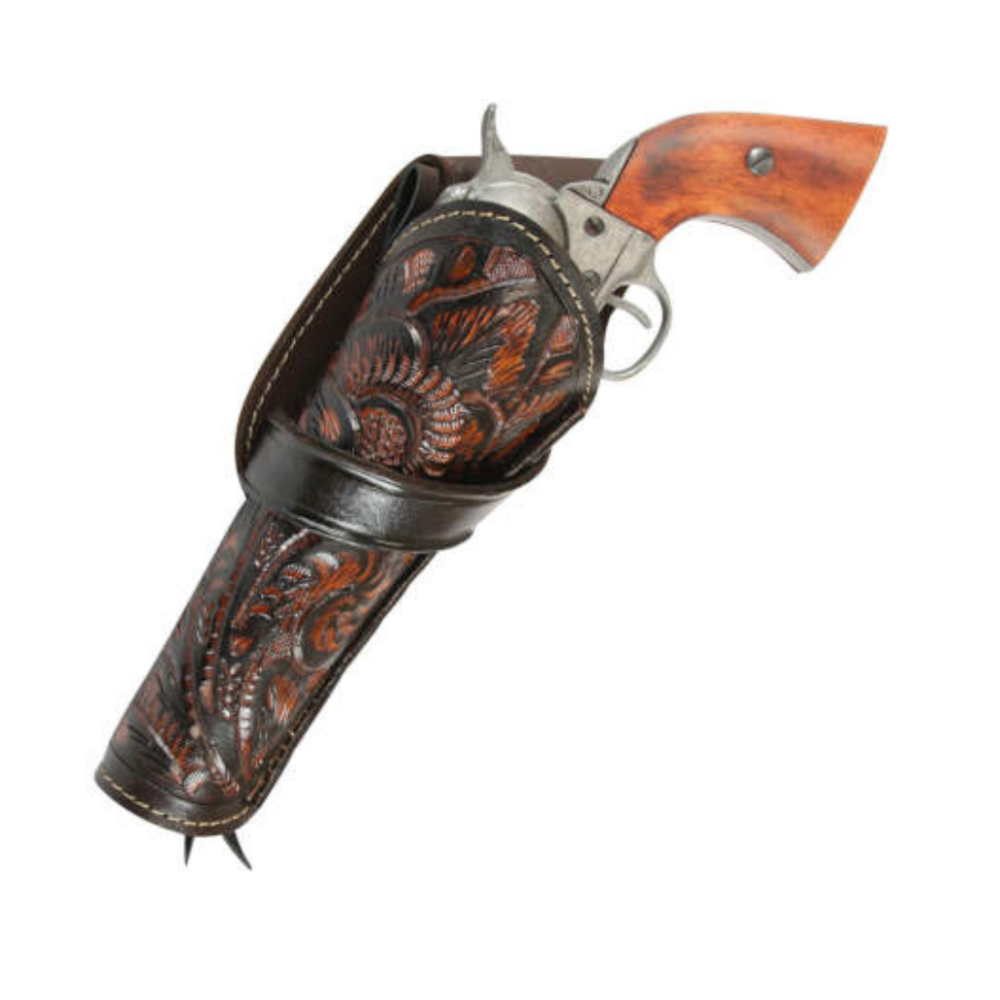 LEFT Cross Draw Tooled Leather Holster - Brown