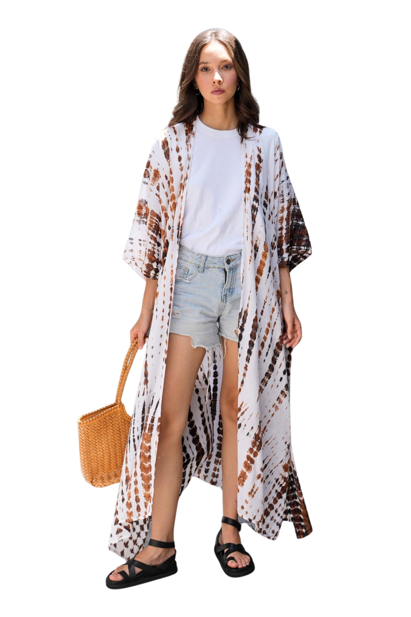 Sara Hand Dyed Kimono in White/Brown Multi - Osadia Concept Store
