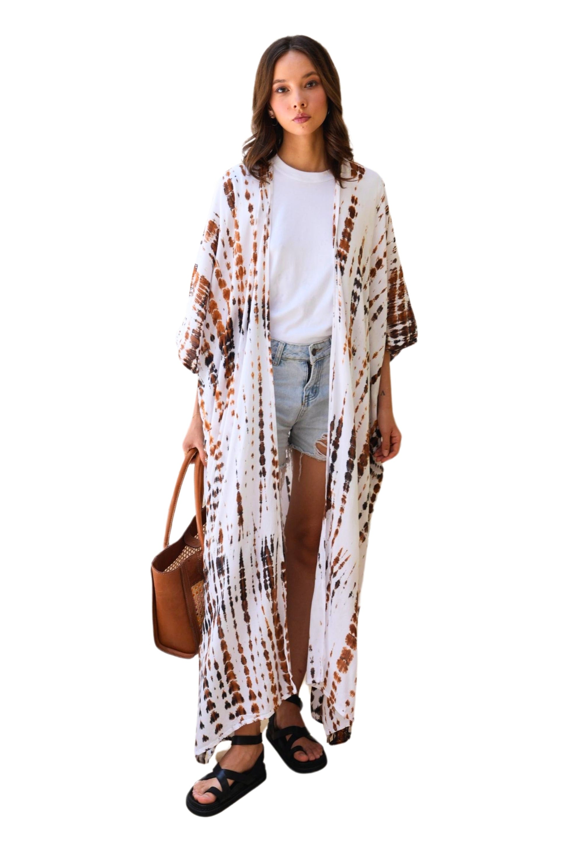 Sara Hand Dyed Kimono in White/Brown Multi - Osadia Concept Store