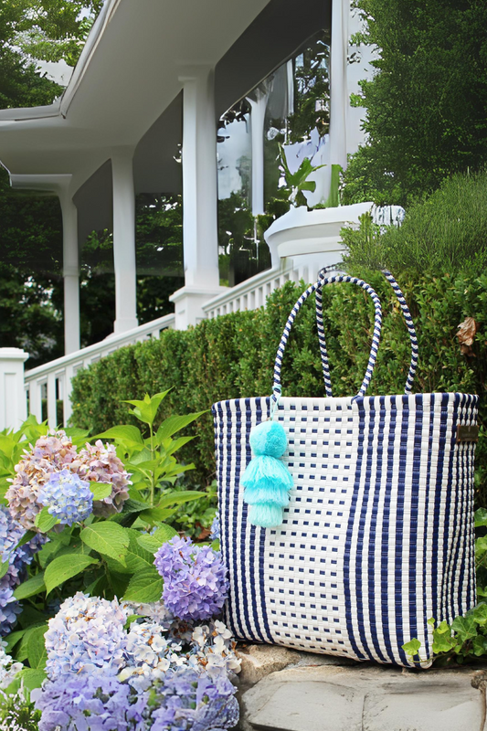 Preppy White and Blue Citron Tote