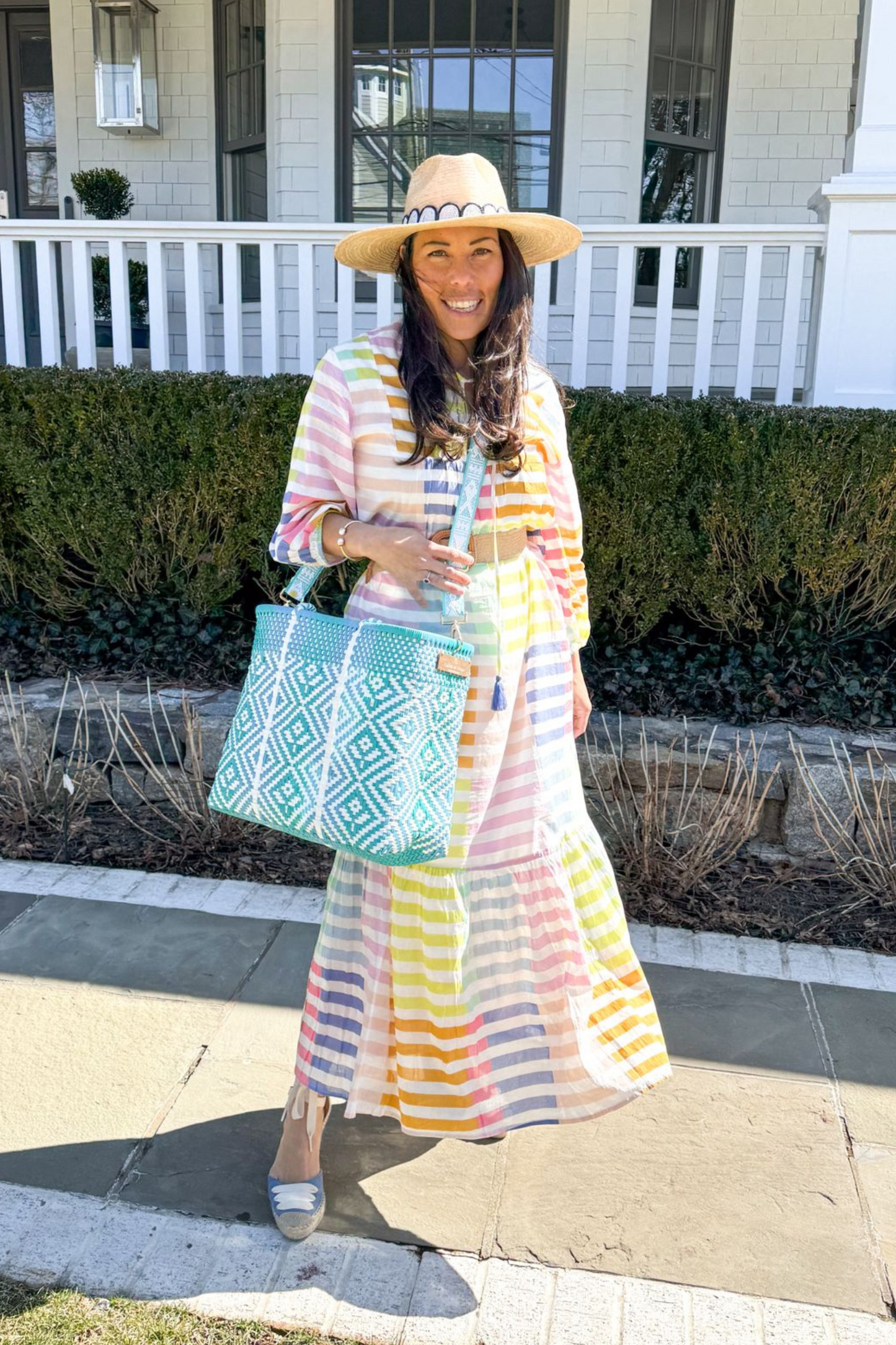 Aqua Blue Flower Citron Tote