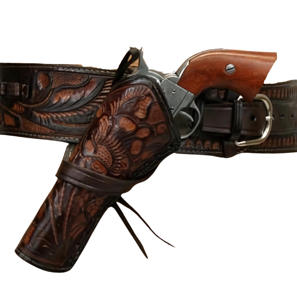 LEFT Cross Draw Tooled Leather Holster - Brown
