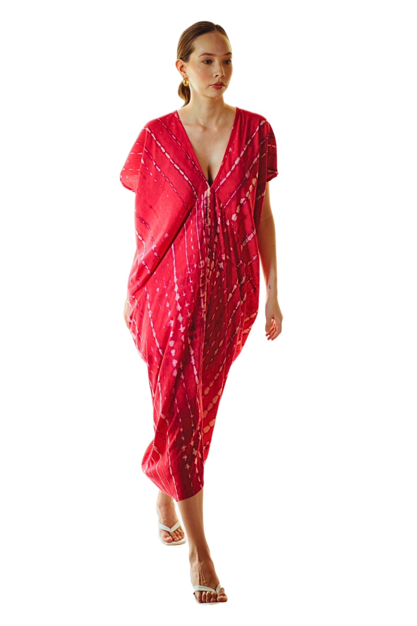 Madella Hand Dyed Kaftan Dress in Tomato