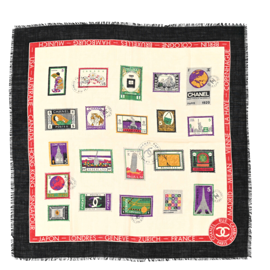 Stamps of the World Vintage Cashmere & Silk Scarf Wristlet Grand Bag