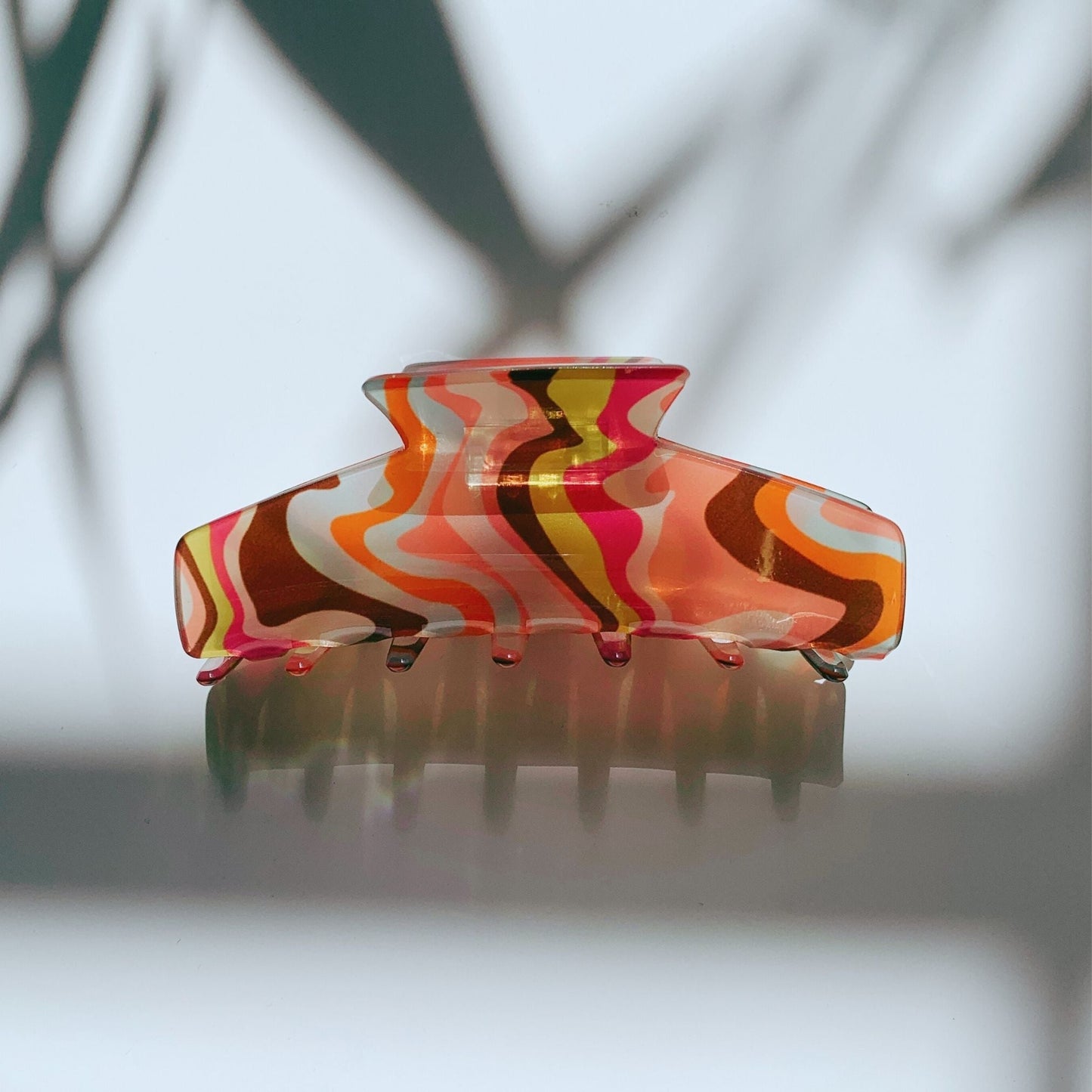 Velvet Claws Hair Clip | The Psychedelic in Wavy Tangerine | Claw Clip in Velvet Travel Bag