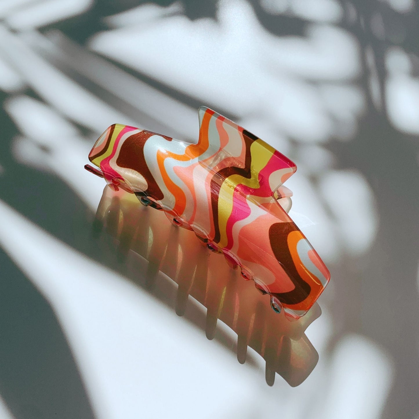 Velvet Claws Hair Clip | The Psychedelic in Wavy Tangerine | Claw Clip in Velvet Travel Bag
