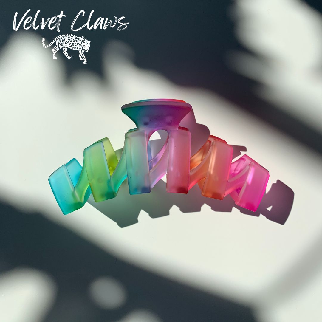 Velvet Claws Hair Clip | The Rainbow in Coil | Claw Clip in Velvet Travel Bag