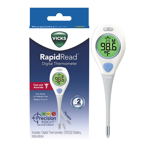 Vicks Rapid Read Digital Thermometer, for Oral, Rectal or Underarm Use, All Ages, White