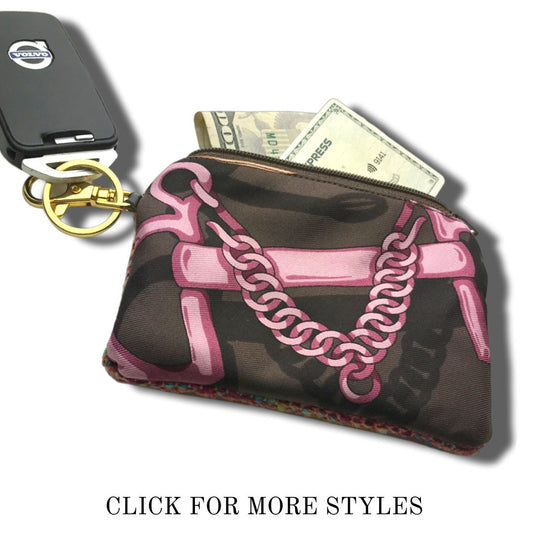 Vintage Silk Scarf Coffee Run Keychain Bag