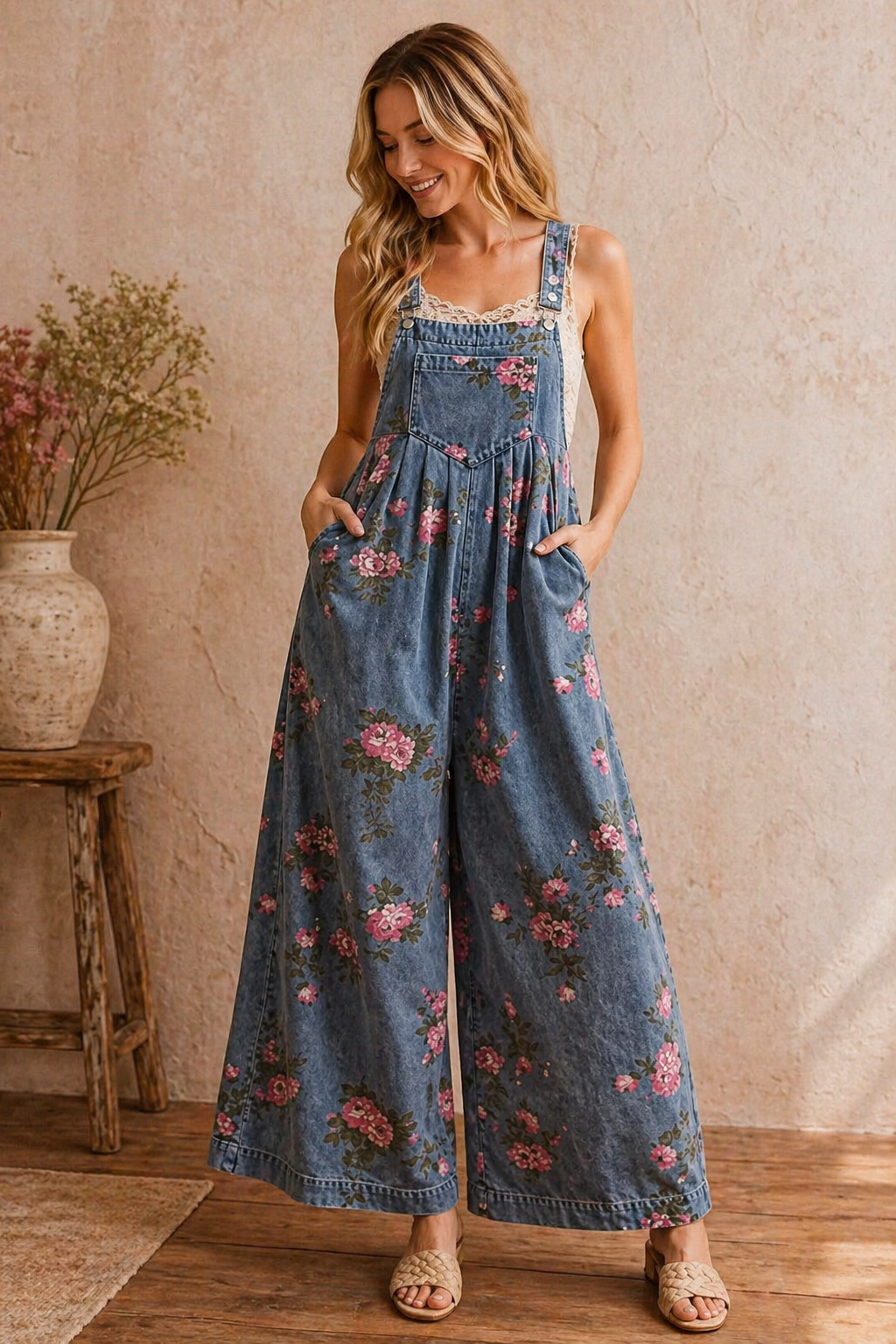 Vintage Rose Denim Overalls