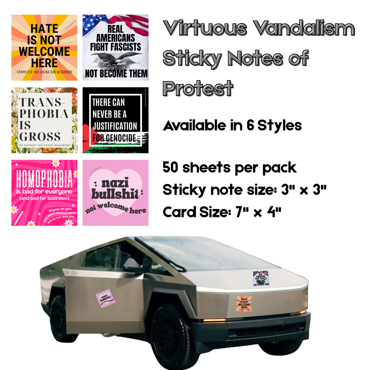 Virtuous Vandalism “Nazi Bullshit Not Welcome Here” Sticky Notes 3" x 3" Pack of 50 | Combat and Cover Offensive Public Messages with Adhesive Protest Notes
