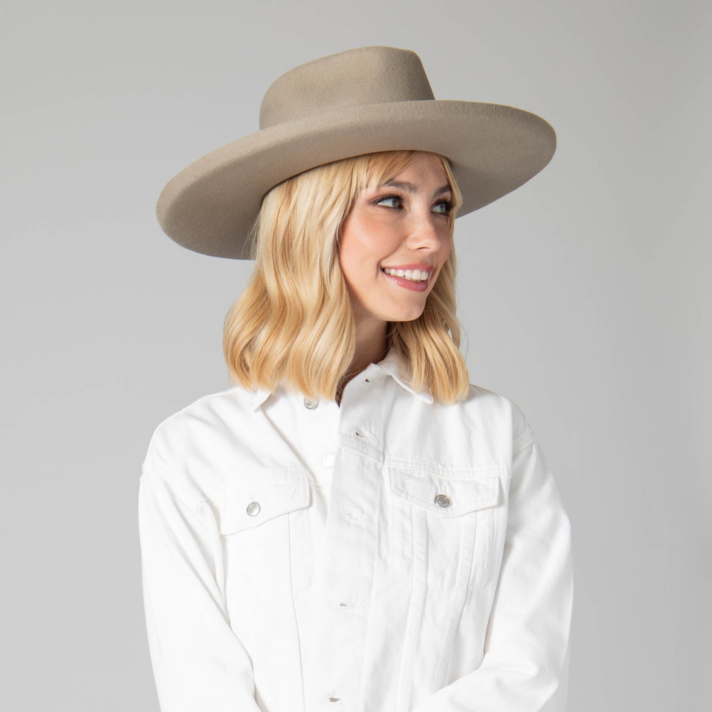 Nothing But Neutral Wool Felt Stiff Rolled Brim Fedora