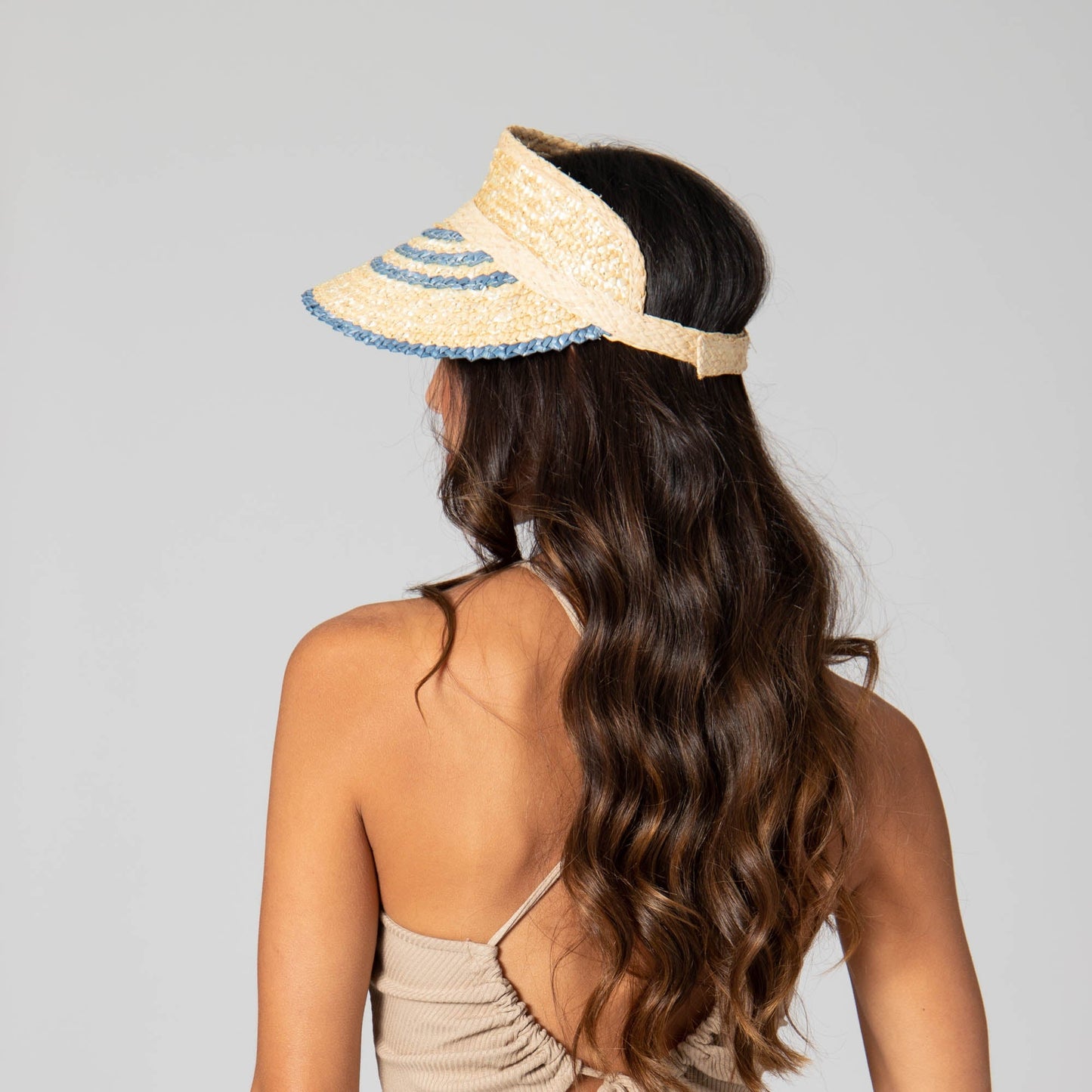 Weekend Getaway - Women's Textured Wheat Straw Visor With Stripe & Velcro Back