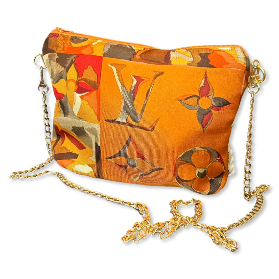 Au Fils du Temps Logo Vintage Silk Scarf Crossbody Bag