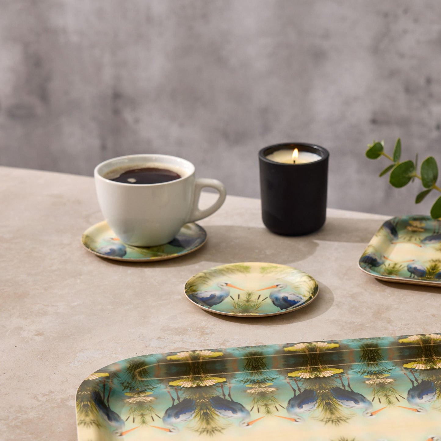 Great Blue Stork Mini Birchwood Tray Set of 2