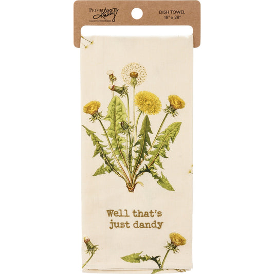 Well That's Just Dandy Punny Dandelion Dish Cloth Towel | Cotton Linen Novelty Tea Towel | Cute Kitchen Hand Towel | 18" x 28"
