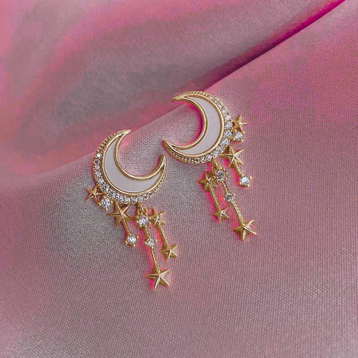 Witchy Moon Earrings | Gold Ivory Crescent and Star Drop Earrings