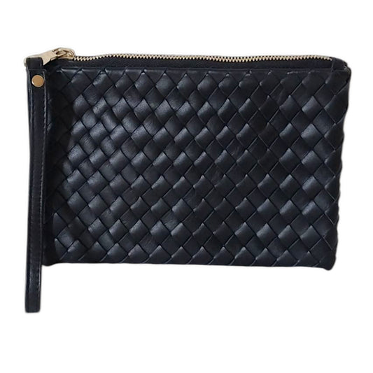 Woven Leather-Flat Zip Pouch