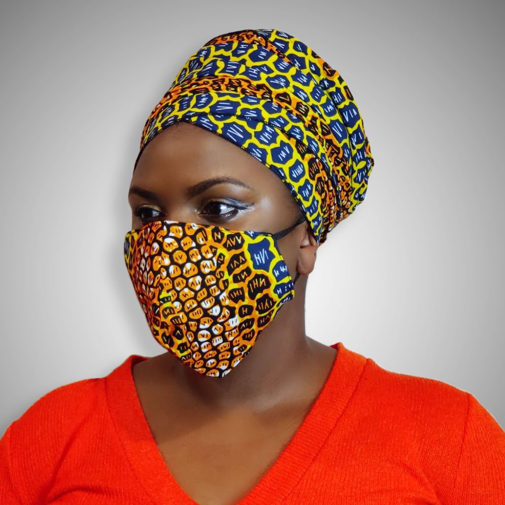 Kente African Print Head Wrap & Face Mask ( Multi Colors)