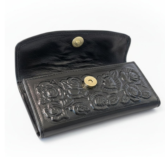 Leather Western Clutch - Black Flower