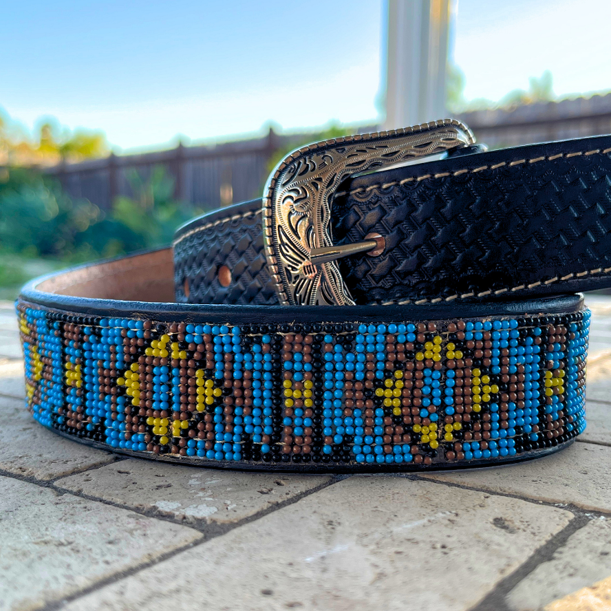Turquoise Diamond Leather Cowboy Belt