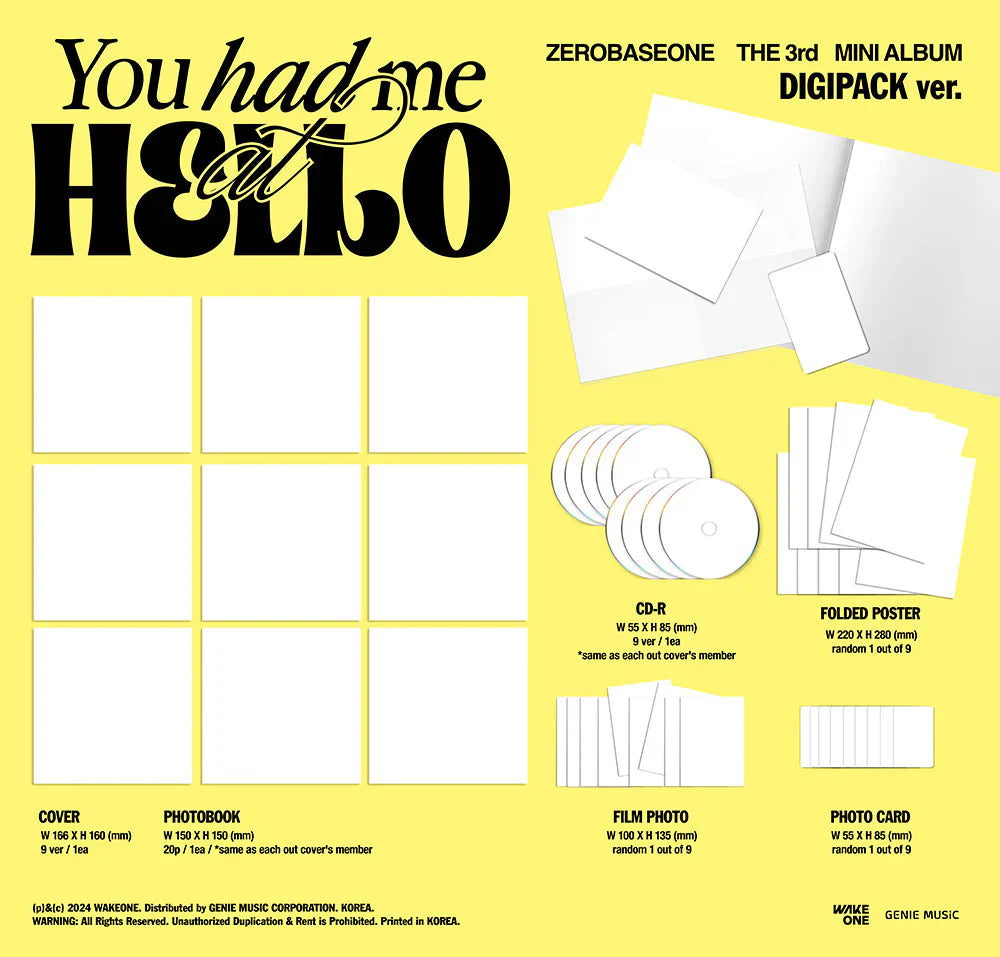 Zerobaseone 3rd Mini Album Digipack - You Had Me At Hello (Random)