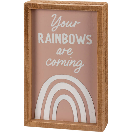 Your Rainbows Are Coming Inspirational Gift | Decor Sign and Tea Towel Bundle
