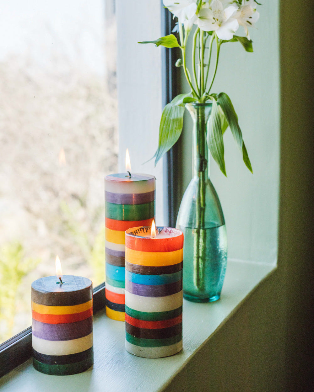 Memphis Stripe Painted Candles