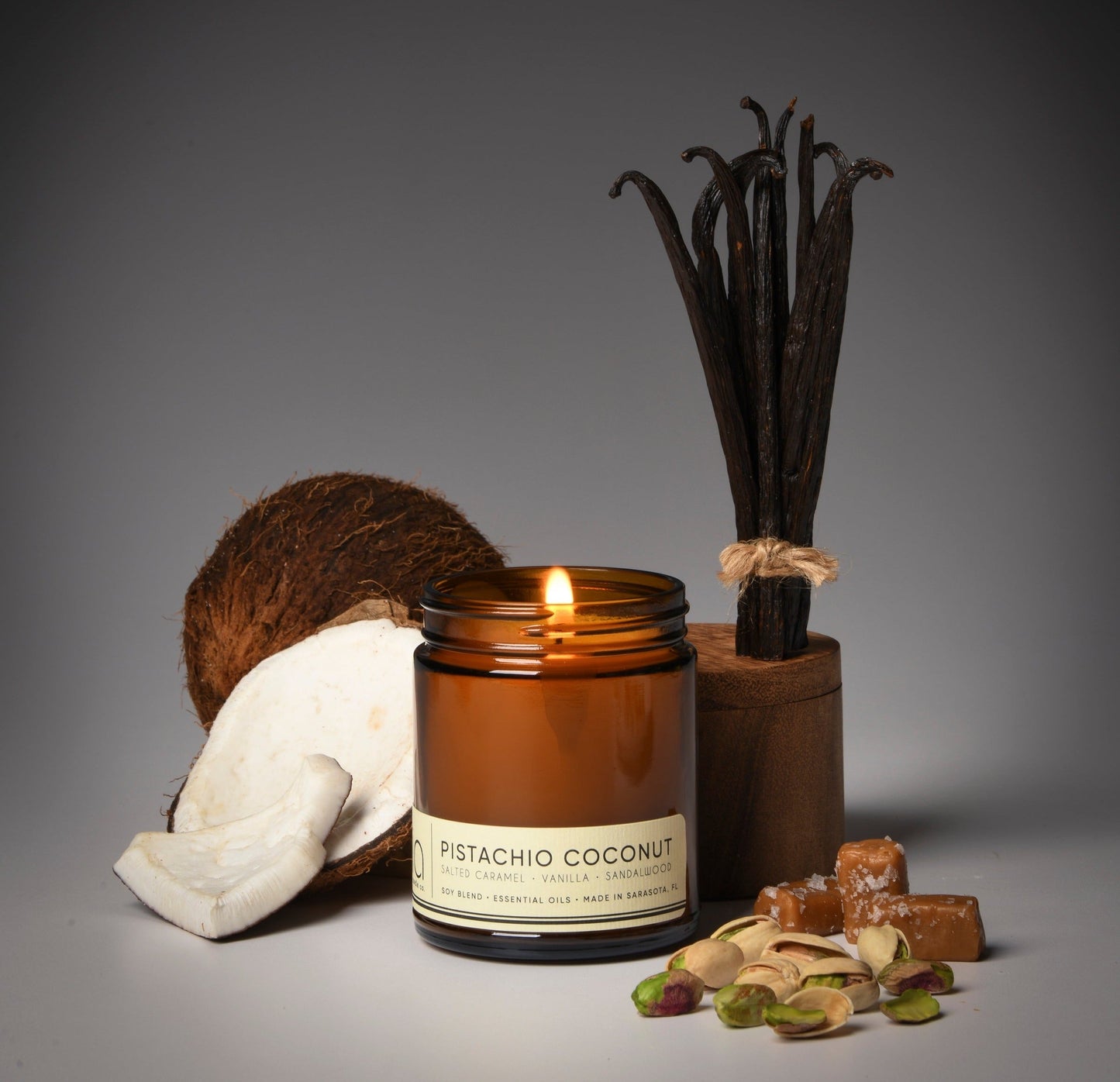 Pistachio Coconut Soy Blend Candle — Vanilla, Salted Caramel & Coconut