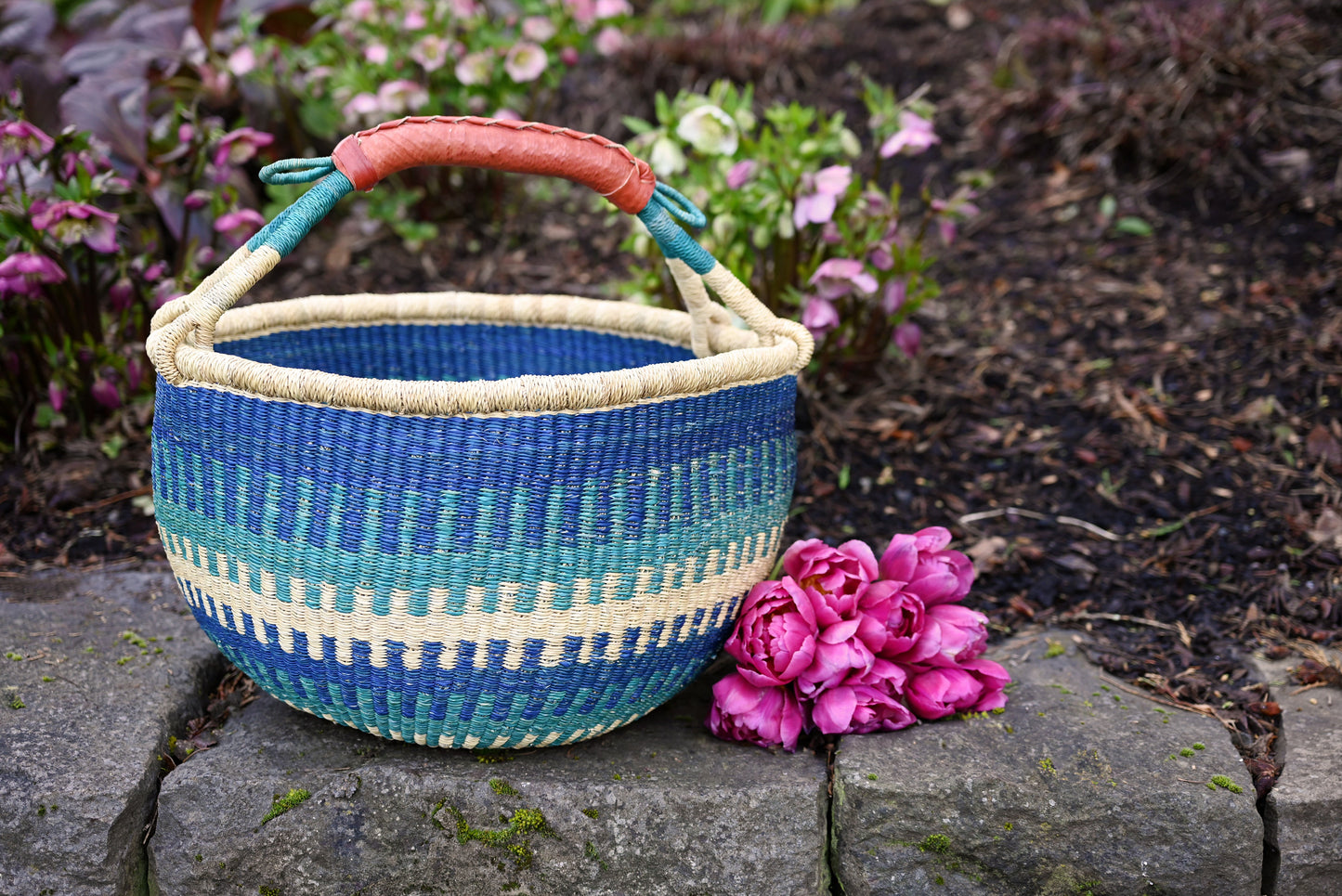 Bluebell Patterned Bolga Basket