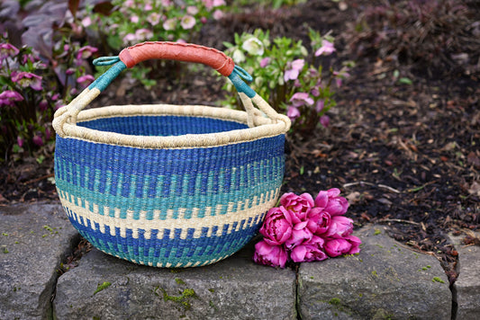 Bluebell Patterned Bolga Basket