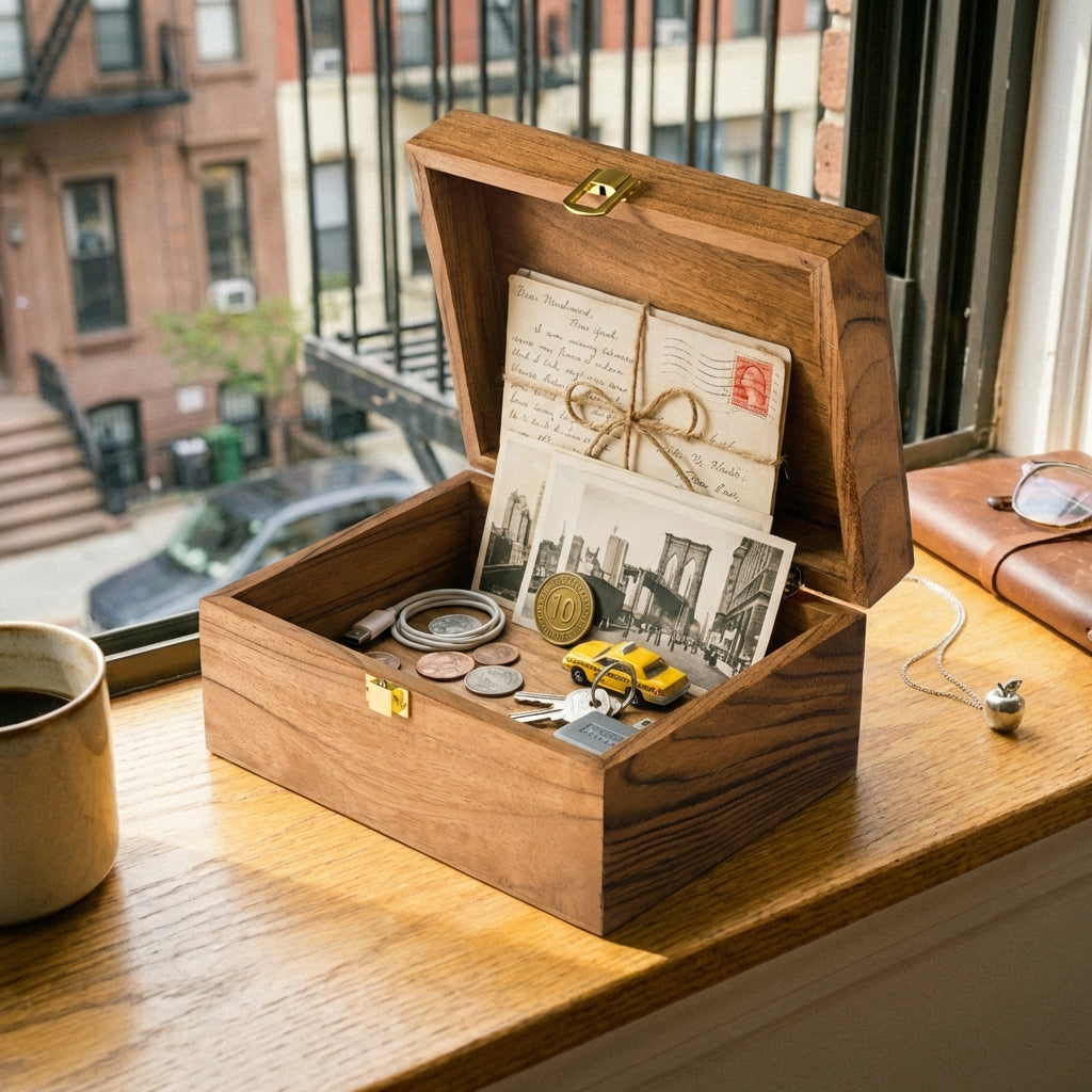 Acacia Wood Classic Keepsake Box with Latch, Natural