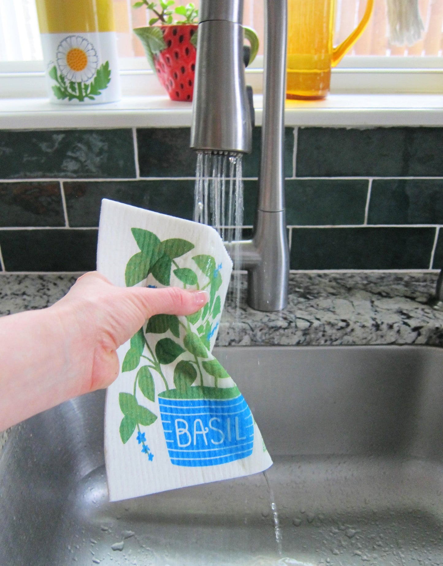 Basil Dish Towel + Sponge Cloth Gift Set