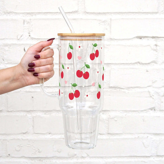 Cherry Tumbler With Lid and Straw