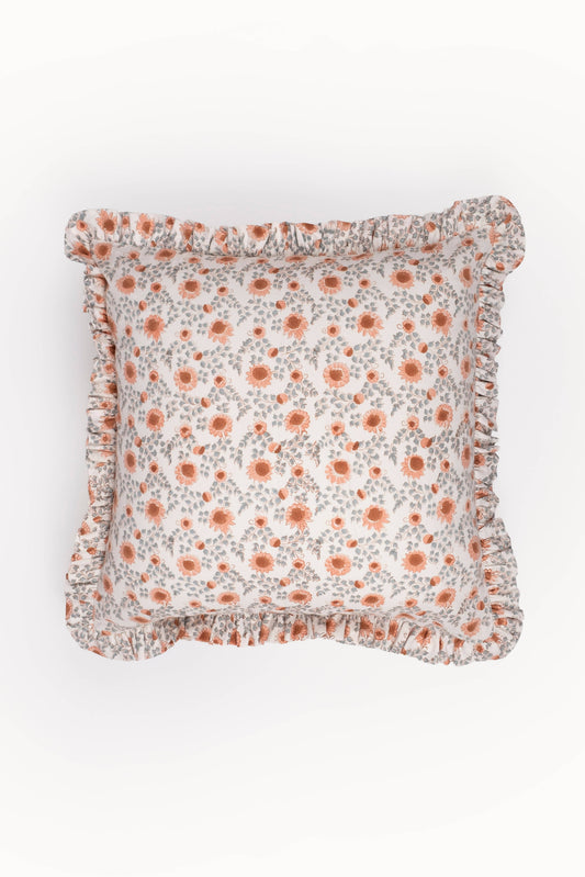 Apricot & Sage Ruffle Blockprint Pillow Cover